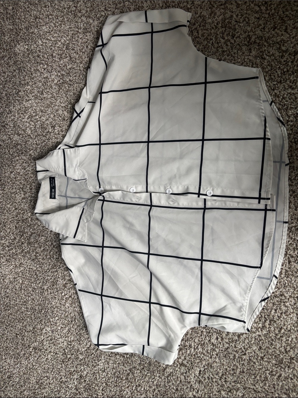 SHEIN White Windowpane Grid Button-Front Blouse